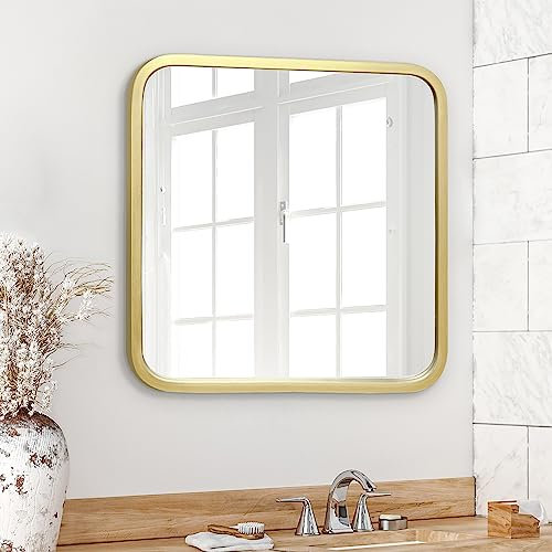Americanflat 61 cm Quadratischer Spiegel mit Goldenem Rahmen & Abgerundeten Ecken - Moderner Wandspiegel Groß für Badezimmer, Schlafzimmer & Wohnzimmer - Quadratischer Wandspiegel zur Wanddekoration