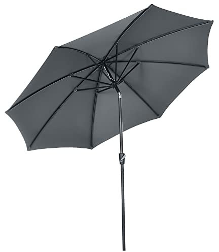 Outsunny Sombrilla de Jardín Ø300x252 cm Parasol de Terraza con Manivela Techo Inclinable y 8 Varillas de Metal para Patio Balcón Exterior Gris