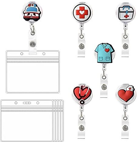 Ausweishalter Krankenschwester,6 Stück Krankenschwester Badge Halter,Ausweishalter mit Clip für Freiwillige mit Kartenhalter, Retractable Badge ReelsGeschenk,für Namensschild Ausweisjojo