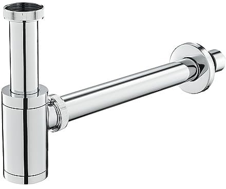 KEOKBON Universal- 1 1/4 Zoll x 32mm Siphon für Waschbecken & Waschtisch - Abflussgarnitur passgenau Röhrensiphon Syphon für Waschbecken und Waschtisch im Bad, langes Abflussrohr, Messing Chrom