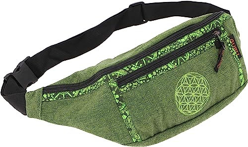 GURU SHOP Große Bestickte Stoff Gürteltasche, Crossbody Bag, Hüfttasche, Schultertasche - Grün, Unisex - Erwachsene, Baumwolle, 15x35x5 cm