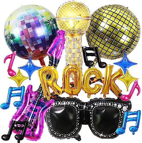 Shamoparty Disco Geburtstagsfeier, Musik Party Dekoration, Musik Folienballon, für Geburtstag Party Dekorationen Musik Thema Party Supplies für Erwachsene und Kinder