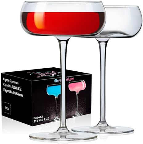 PARACITY Juego de 2 vasos de Martini de 8 onzas, vasos de cupé, vasos de 240 ml soplados a mano, perfectos para cócteles, martinis, margaritas, fiestas, cajas de catering y regalos