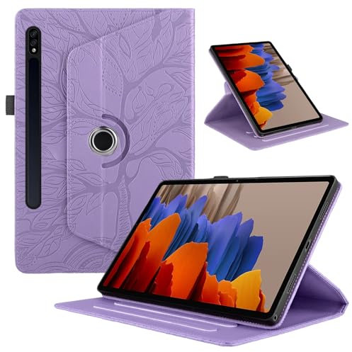 TEDTIKJT Cover para Samsung Galaxy Tab S10 Ultra/S9 Ultra/S8 Ultra 14,6 2024/2023/2022(SM-X910/X916B) Funda PU Cuero Flip Tabletas Protectora Case 360°Carcasa Giratoria de ángulo,Violet Árboles