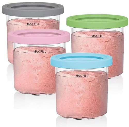 Bacs à Crème Glacée pour Ninja Creami Machine NC300EU NC300 NC301 NC299AMZ Série, Lot de 4 Récipients à Crème Glacée avec Couvercles pour Ninja Creamy, Sans BPA Et Lave-Vaisselle