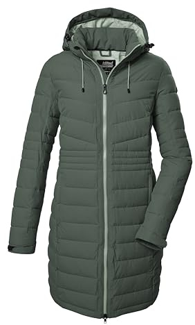 killtec Damen Kow 96 Wmn Qltd Ct Steppmantel/Funktionsmantel In Daunenoptik Mit Abzippbarer Kapuze, Grün/grau, 40 EU