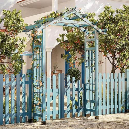 Yajuer Gartenbogen, Holzbogengitter mit Tür, Pergola-Laube im Freien für Hochzeit, Party, Rasen, Kletterpflanzen, Dekoration, Hof, Terrasse (Color : Blue)