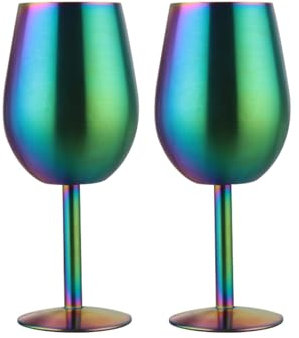 Dermonem 2 Stück Edelstahl Weinglas Multicolor Rainbow Color Trinkglasbecher für Wasser, isoliert, bruchsicher, unzerbrechlich Trinkgeschirr irisierendes Glasgeschirr Geschenkset