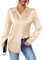 Zeagoo Womens Blouse Satin Shirt V Neck Long Sleeve Casual Solid Shirts Button Down Blouses Business Office Work Tops T Shirts Beige XL