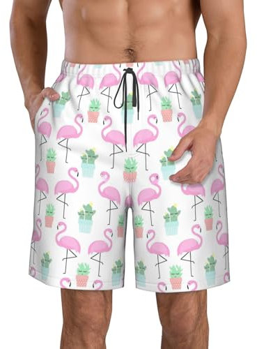 SSGVLPTO Short de sport à séchage rapide pour homme - Motif cactus et flamant rose - Séchage rapide, blanc, 3XL
