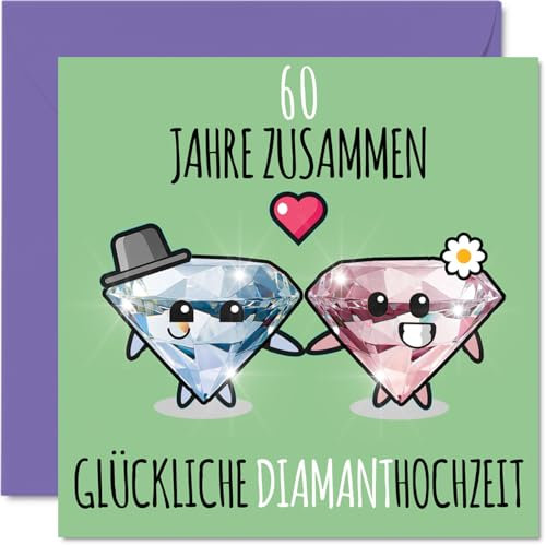 Stuff4 60. Hochzeitstag Karte Liebe - 60 Jahre Zusammen Diamant Hochzeit - 60 Jahrestag Karte Hochzeitstag Geschenke für Freunde Familie vom Freundinnen Kollegen, 145mm Glückwunschkarten