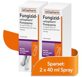 Fungizid-ratiopharm® Pumpspray im Sparset 2 x 40 ml Spray mit dem Wirkstoff Clotrimazol: Zur schonenden Behandlung verschiedener Pilzerkrankungen der Haut, wie z. B. Fußpilz.
