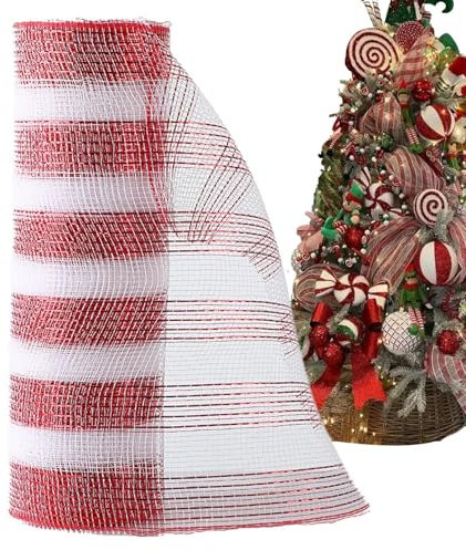 Rotes Netzband, Weihnachts-Glitzer-Girlande, Netzstoff, Kunstdekoration für Bögen, Geländer, Weihnachtskränze, Vasen, Weihnachtsbäume