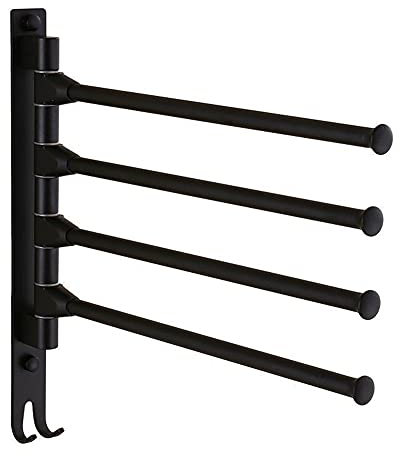 Porte-serviettes mural noir pour la maison, porte-serviettes de rangement mural pour salle de bain, porte-serviettes de salle de bain, porte-serviettes à tige rotative, porte-serviettes d'hôtel