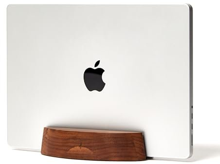 Nordik Adjustable Vertical Laptop Stand - Walnut - Premium Laptop Holder for Home Office, Software Engineers - Space Saving Desk Laptop Dock - Stable Non-Slip Wood Stand - Macbook Pro