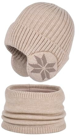 generisch 1PC Kinder Winter Gestrickte Hüte + Schal Set Warme Kappe Für 5 14 Alten Mädchen Handschuhe Schal Mütze Set Damen (Beige, One Size)