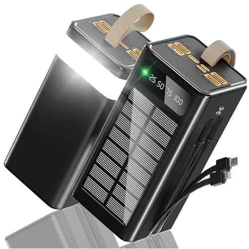 90000mAh Power Bank 35W Fast Charging with Solar Charger,Built-in USB-C/Lightning Cables High Capacity Portable Charger for Camping,Travel,Emergencies,Tech Devices| 9-Port PD/USB-C, LED Flashlight