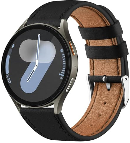 Mugust armband für Samsung Galaxy Watch 7/6/5/4 40mm 44mm/Watch 5 Pro/Watch 4 Classic/6 Classic/Watch FE 40mm/Watch 3 41mm/ Active 2 Lederarmband (Schwarz)
