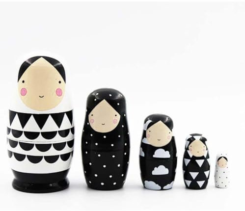 Girl Russian Nesting Dolls For Kids,5pcs Wooden Geometry Stacking Nesting Dolls,Cute Educational Traditional Russian Dolls,Stacking for Cabinets,Bookshelves,Home,Offices Decoration (black)