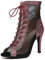 SWDZM Botas de Baile Latino Mujer Zapatos Punta Abierta Botines de Baile con Tacón Alto Salsa y Bachata de Salon,Rojo,Tacón 9.5cm,Suela de Goma,40 EU