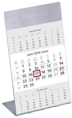 Zettler Ersatz-3-Monatskalendarium mit Magnetstreifen für Edelstahlaufsteller 2026 – Nachfüll-Kalender 11 × 14 cm, 12 Blatt, 3 Monate auf 1 Blatt, Sonn- & Feiertage, Wochenzählung, Datumschieber, FSC