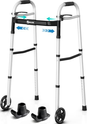 Zimmer Frame Narrow Folding Walking Frame for Seniors,Aluminum Lightweight Zimmer Walkers, Adjustable Width and Height Walking Aids for Elderly and Disabled (Black) (Deep Black)