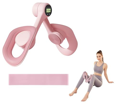 Beckenboden Trainingsgerät für Frauen - Automatische Zählfunktion, Anti-Rutsch & 360° Rotation Beckenboden Übungsgerät, Oberschenkeltrainer Set mit Widerstandsgummi, Sportgeräte Zuhause, Rosa