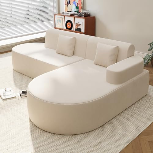 EROMMY 4 Seater L-shaped Corner Sofa, Boneless Sofa with Memory Foam Seating&Wide Armrest Design, Cloud Couches for Living Room, Bedroom (Beige, Right Hand Facing)