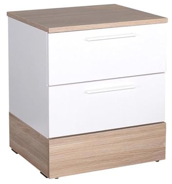 FWStyle Adore Teen 2 Drawer Bedside Table – White & Italian Oak Finish – Compact Nightstand with Smooth Metal Runners – Modern Bedroom Storage – Flat Pack, Easy Assembly