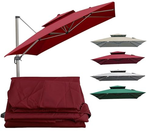 2 pièces Auvent De Remplacement Pour Déporté Parasol De Terrasse 6 Baleines, 3m Carré Toile De Rechange Pour Parasol De Jardin Extérieur, Pare-soleil Et Pluie, Résistant À Décoloration(Dark-Red,3x3m)