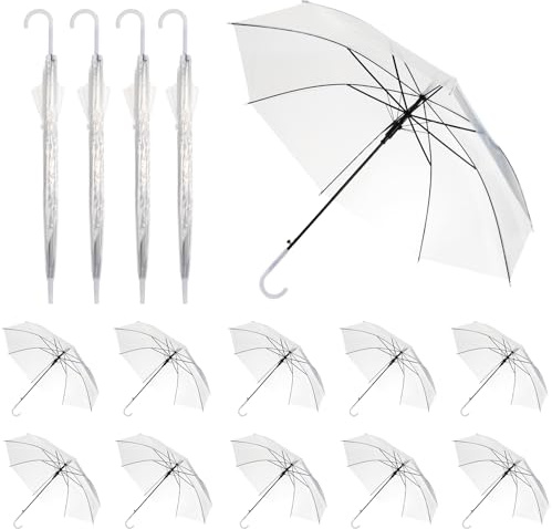 CODOHI 15 Stück Klarsicht Regenschirme 95 cm für Hochzeit, Große Transparente Kuppelschirme mit 8 Rippen, Weißer Halbdurchsichtiger Schirm mit Automatikgriff für Damen, Herren, Braut & Brautjungfern