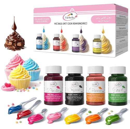 Farbello Fettlösliche Lebensmittelfarbe Set – 8 Farben Ölbasis für Schokolade, Buttercreme & Fondant – Hochkonzentrierte Oil Based Food Coloring zum Backen, Kochen, Fondant – je 25ml