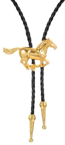 ElevateTech Bolo Tie For Men Necklace Accessories Fashion, Round Shape Western Cowboy Bola Bolero Tie Supplies Western Jewelry Handmade With Alloy Brown Turquoise Cowboy (Gold)
