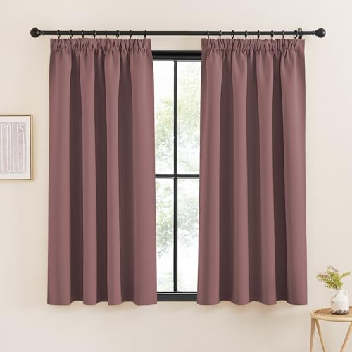 KGORGE Verdunklungsvorhänge Kurz Vorhang Blickdicht mit Kräuselband | Altrosa, 2er Set, 160 x 140 cm(HxB), Thermovorhang Hitzeschutz, Verdunkelung, Sonnenschutz, für Schafzimmer/Küche