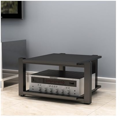 Modernes HiFi-Rack, offener Stereo-Komponentenständer, Holz, AV-Medienkonsole, 2-stöckig, AudioVideo-Regal für Heimkino, TV, DVD/CD-Player, Halter (schwarz)