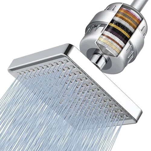 Shower Head Filter, 6 inch Square Filter Shower Head Hard Water to Soft | Rainfall Shower Head, Pressure Boosting Over Head Replacement, Remove Chlorine and Harmful Substances for Bathroom and Hotel