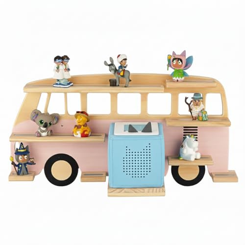 Little Goldie® Tonie Regal - für bis zu 32 Tonie Figuren (magnetisch) - Bus Motiv für Jungen und Mädchen - freistehend o. hängend - für Toniebox 1 und 2 (rosa)