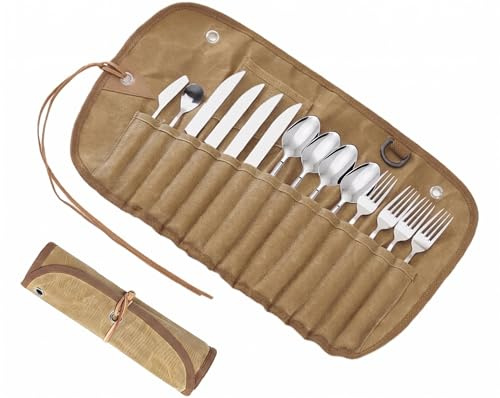 Beavorty Camping Cutlery Storage Bag,Cooking Utensils Organizer Bag,Portable Cutlery,Reusable Utensil Tableware Storage,Fork Spoon Chopsticks Organizer for Picnic Bbq Hiking Garden Outdoor Picnic