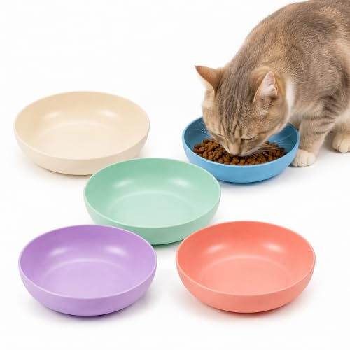 Cat Bowls 5 Pack Wide Shallow Whisker Friendly Dishwasher Safe Multi Colour | BPA Free Non-Toxic Easy Clean Smooth Surface Shatter Resistant For Wet Dry Food, Multi Cat Household