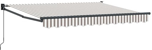 Mhdvray Toldo de brazo articulado, 4 x 3 m, color gris claro, blanco, extensible, manivela para terraza y jardín, protección solar manual, poliéster, aluminio, resistente
