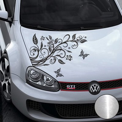 A456 Blumenranke Autoaufkleber + 3 Schmetterlinge 92cm x 60cm chrom (Farb-/Größenwahl)
