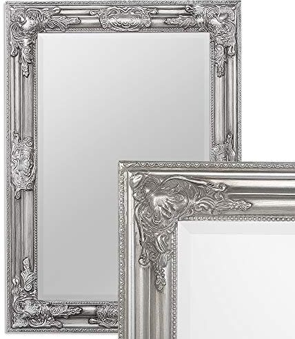 LEBENSwohnART Wandspiegel BESSA Silber antik 70x50cm barock pompös Spiegel Design Holzrahmen Schminkspiegel Frisierspiegel
