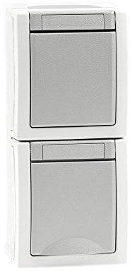 Aufputz Feuchtraum Steckdose/Wechselschalter Kombination senkrecht IP54, Modell Pacific, grau