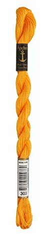 Anchor Perlgarn Stärke 5 4585000-00303 dottergelb Stickgarn, 100 % Baumwolle, 5g Strängchen
