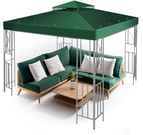 Flexzion 8x8 Gazebo Canopy Replacement Top Waterproof Cover - Outdoor Gazebo Canopy Cover - Double Tier UV30 Cover for Canopies, Garden, Patio, Yard Tent (Green)