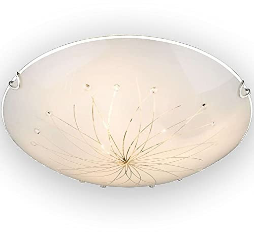 Deckenlampe aus weißem Glas - 1 flammig Flurlampe mit weißem Glas Küchenlampe (Deckenlicht, Deckenleuchte, Wohnzimmerlampe, Schlafzimmerlampe, Rund, 40 cm)