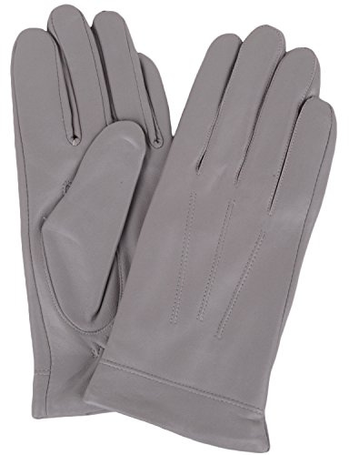 SNUGRUGS Womens Butter Soft Premium Leather Glove with Classic 3pt Stitch Design & Warm Fleece Lining (Large (7.5), Light Grey)