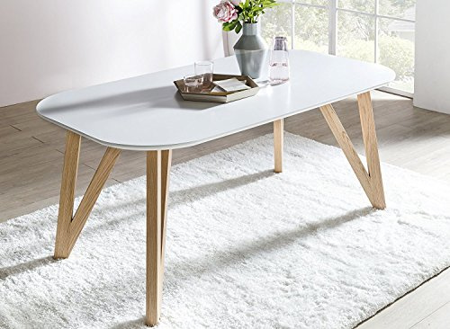 SalesFever Esszimmertisch Aino, Küchentisch in matt-weiß, 200 x 90 cm, furnierter Esstisch, pflegeleichter & Abgerundeter Holz-Tisch, FSC® Zertifiziert