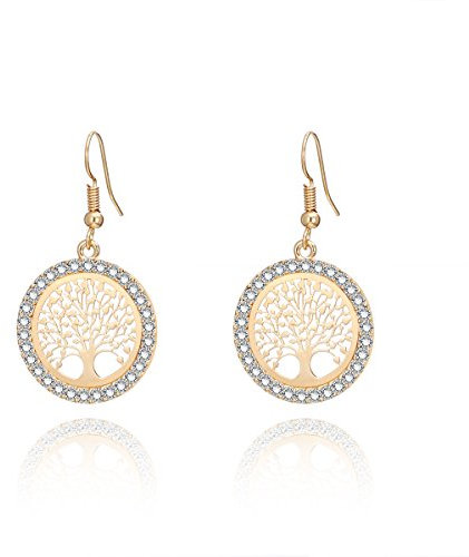Dangle boucle d'oreille pour les femmes, arbre celtique de vie Drop Earring Nouveauté strass brillant boucle d'oreille Hoop Earring avec CZ cristal (Plaqué or)