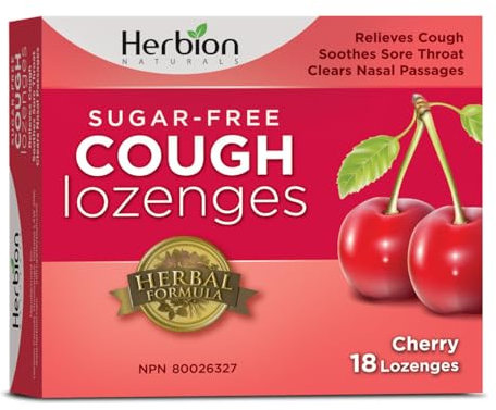 Herbion Naturals pastiglie per la tosse senza zucchero al gusto naturale di ciliegia, leniscono il mal di gola; per adulti e bambini dai 12 anni in su, 18 pastiglie